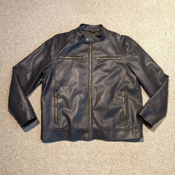 Guess Faux Leather Moto Bomber Jacket Mens XL Black Full Zip Quilted - Picture 1 of 8